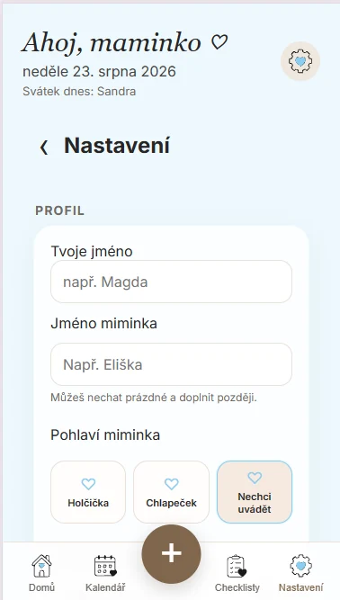 MimiBe — Rozhraní aplikace