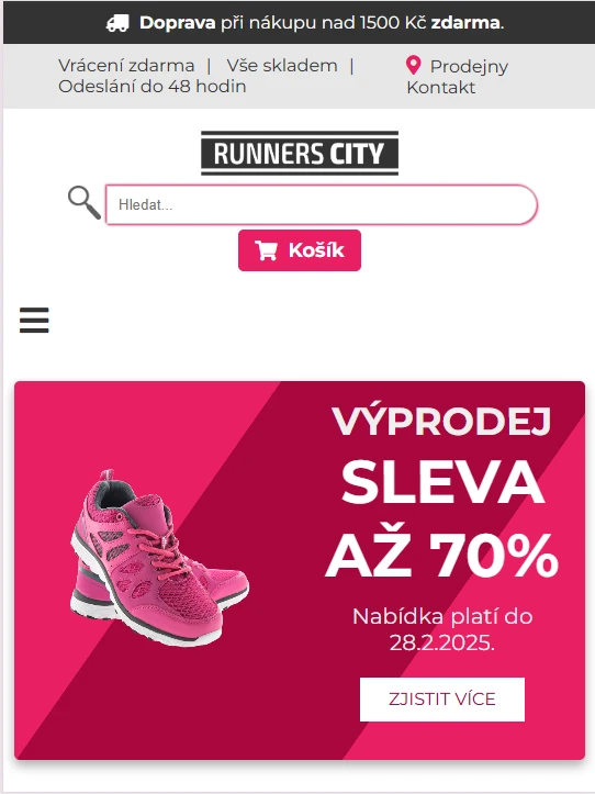 Runners City — responzivní ukázka e-shopu a výprodejové kampaně