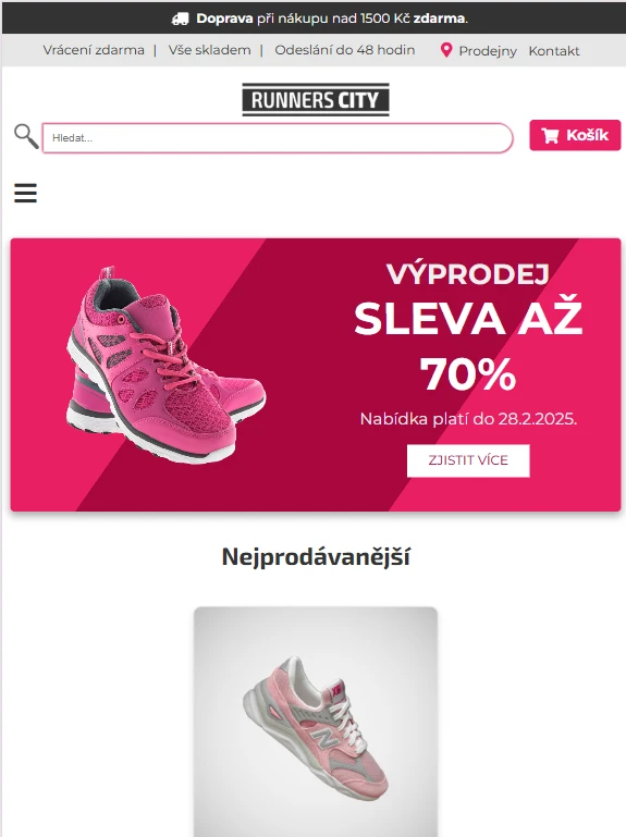 Runners City — další ukázka responzivního e-shopu s výprodejovým bannerem