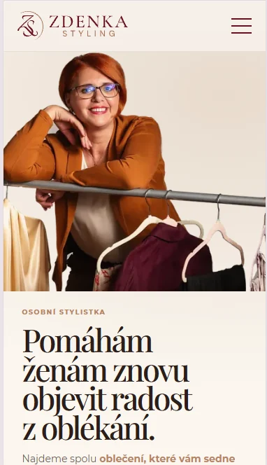 Zdenka Styling — úvodní stránka mobil