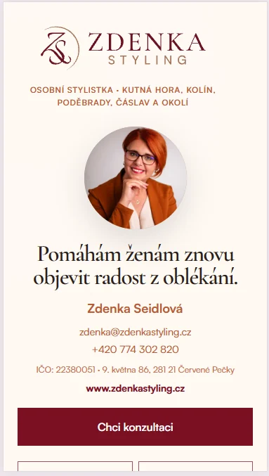 Zdenka Styling — virtuální vizitka na mobilu